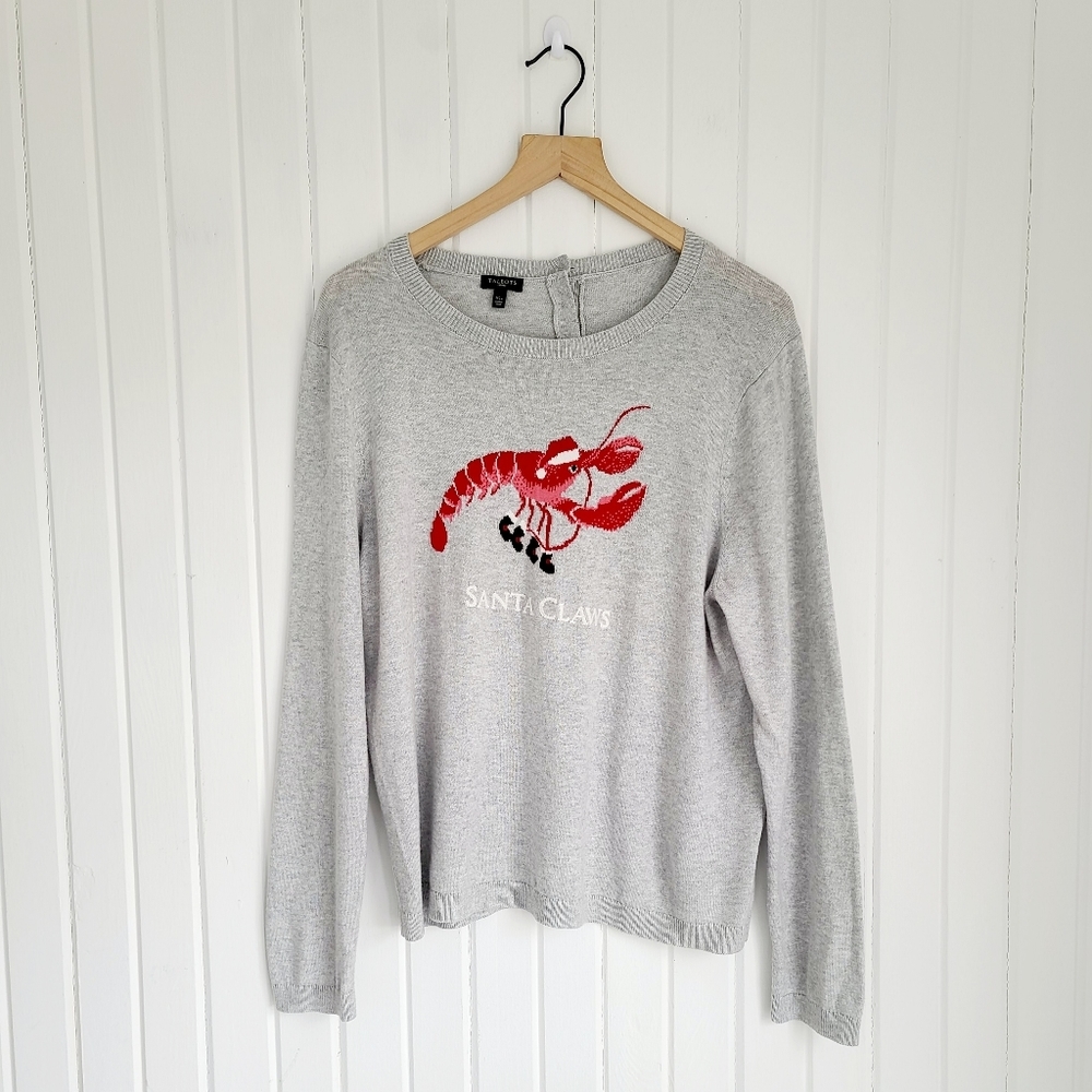 Talbots Women's XLP Lobster Santa Claws Lightweight Causal Long Sleeve Sweater